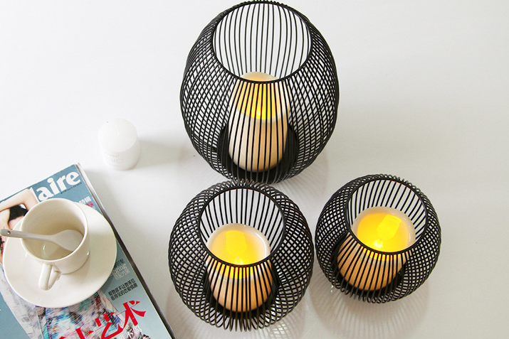 Mediterranean Iron Birdcage with LED Candle Decor